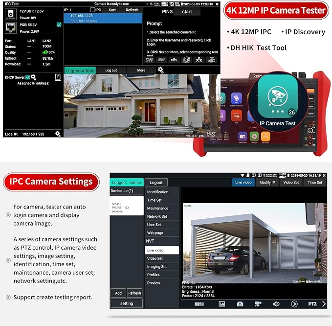 Rsrteng CCTV Tester 4K 12MP IP Camera Tester POE++ Max 90W POE Camera Tester - Image 3