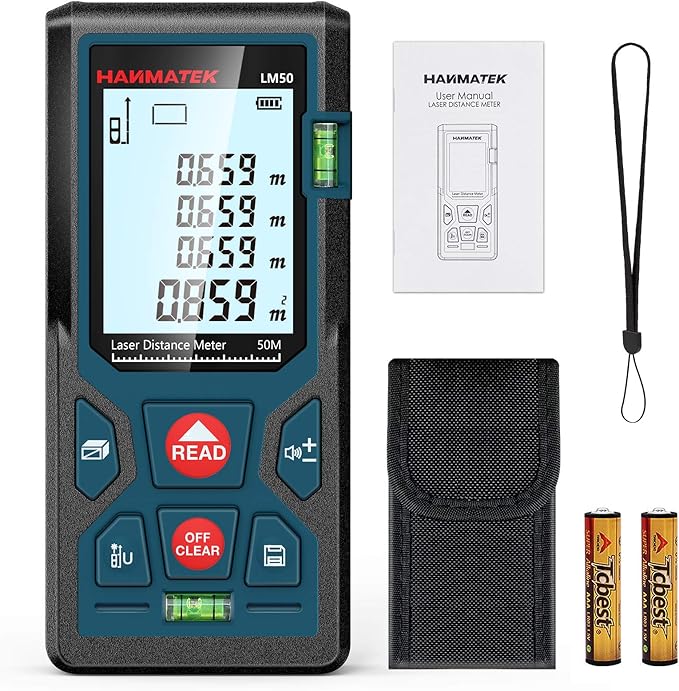 165ft/50m Laser Measure Ft/in/M Switching LM50 Laser Measurement Tool Devices by HANMATEKTOOLS