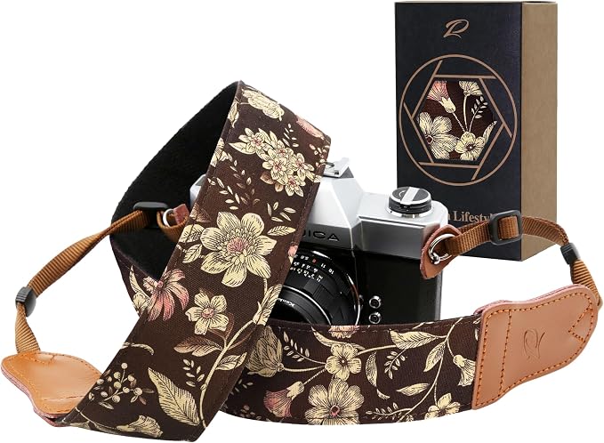 Padwa Lifestyle Japanese Brown Printed Floral Camera Strap by PadwaLifestyleCameraStrap