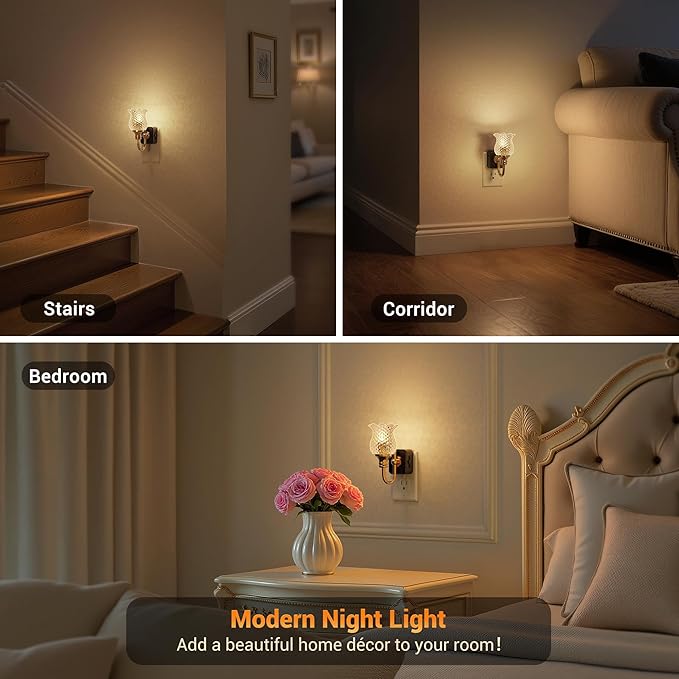 JandCase Night Light, Glass Night Lights Plug into Wall, Dimmable Floral LED - Image 5