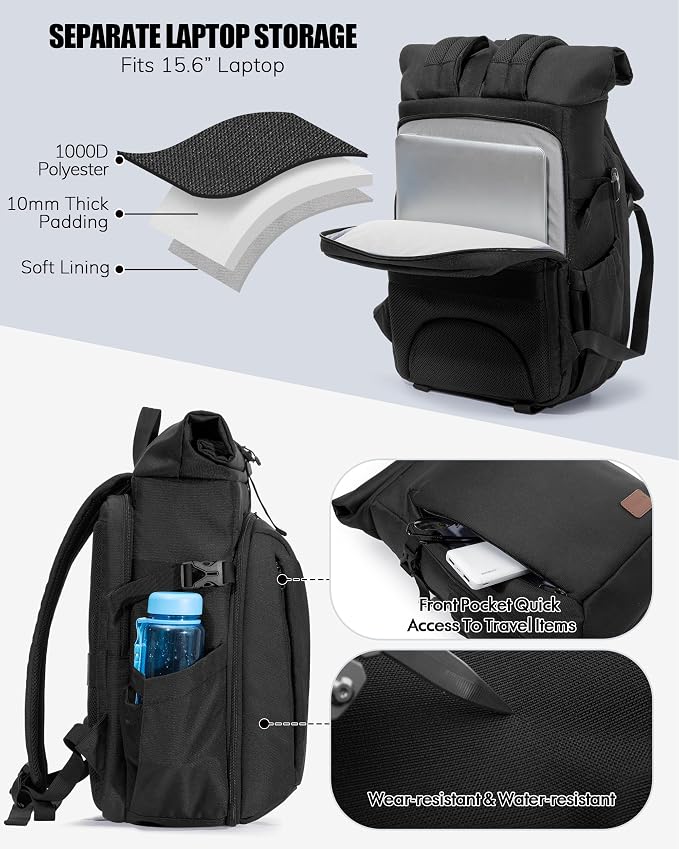 Smasrob Camera Backpack with Padded Laptop Sleeve and Tripod Holder, Camera Bags - Image 5