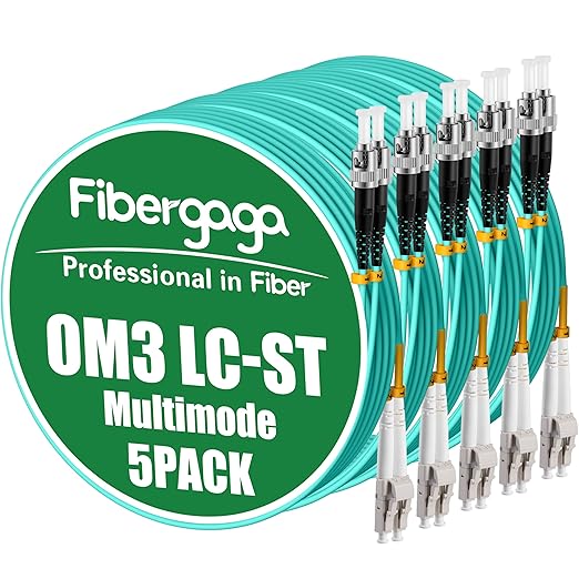 Fibergaga-5Pack OM3 LC to ST Multi-Mode Fiber Patch Cable, Duplex 50/125µm by Fibergaga
