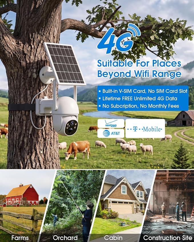 SANSCO 4G LTE Cellular Solar Security Camera Wireless Outdoor, Lifetime Free - Image 4