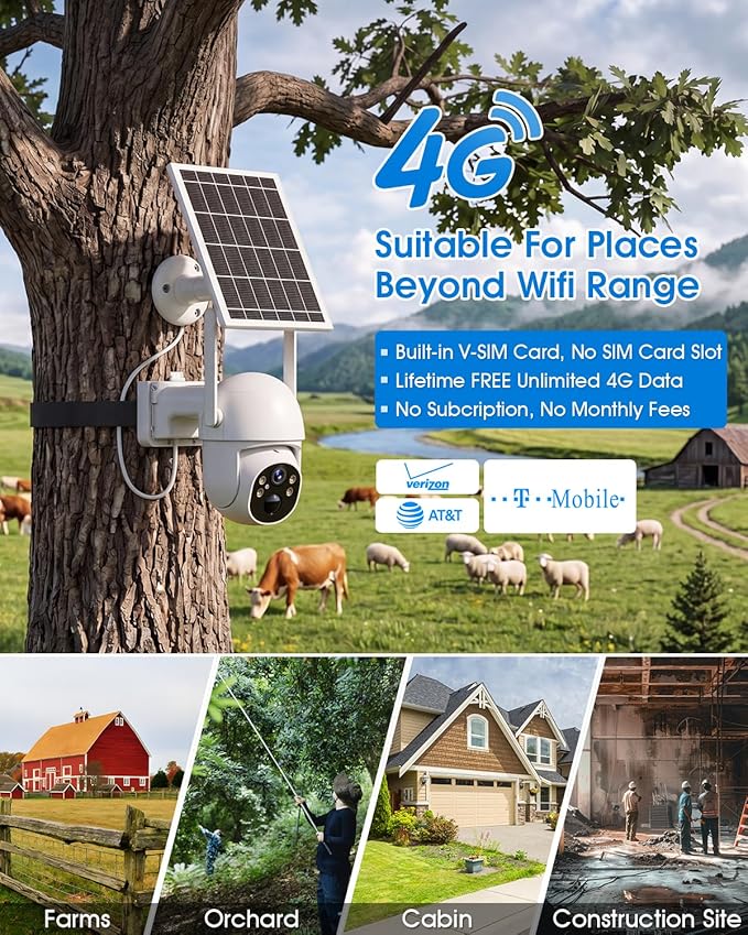 SANSCO 4G LTE Cellular Solar Security Camera, Lifetime Free Unlimited Data - Image 4