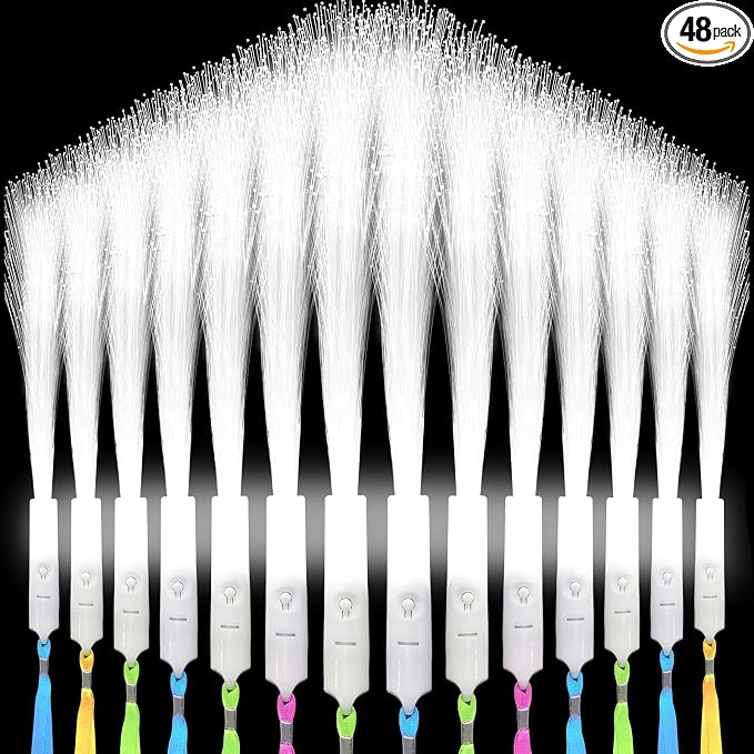SHQDD 48 PCS White Fiber Optic Wands, Neon Party Supplies, LED Fiber Wands by SHQDD