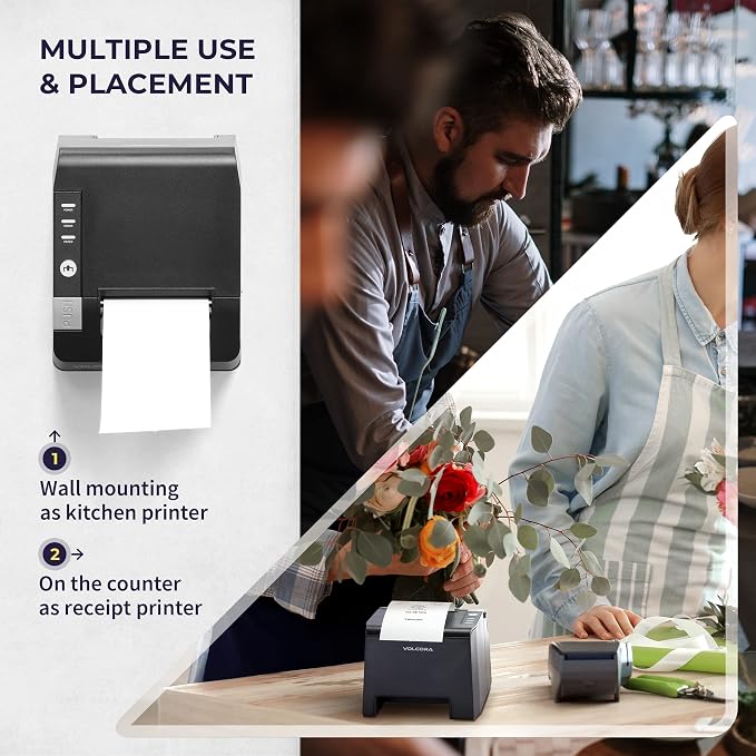 Volcora Thermal Receipt Printer, 80mm POS Printer w/Auto Cutter, USB/Bluetooth - Image 5