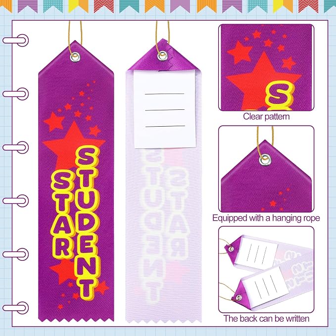 Wavwavw 100 Pcs Star Student Award Ribbons Bulk 8" x 2" Prizes Ribbons - Image 3