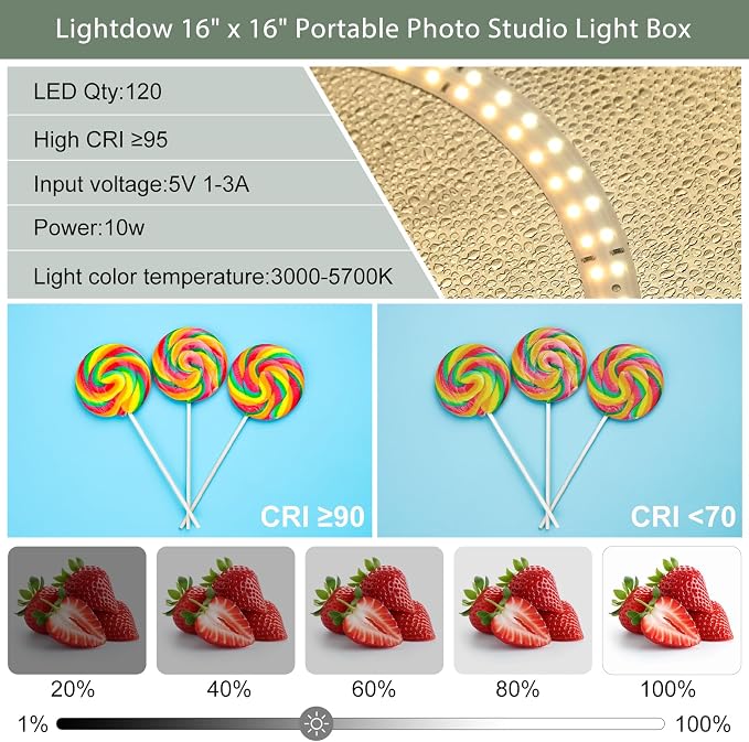 Lightdow 16"x16"x12" Photo Studio Light Box Photography - Image 4