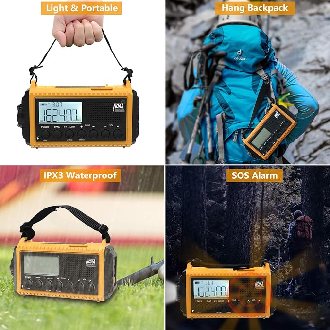 Raynic Emergency Radio, 5000mAh/18500mWh Weather Radio, Solar Hand Crank Radio - Image 5