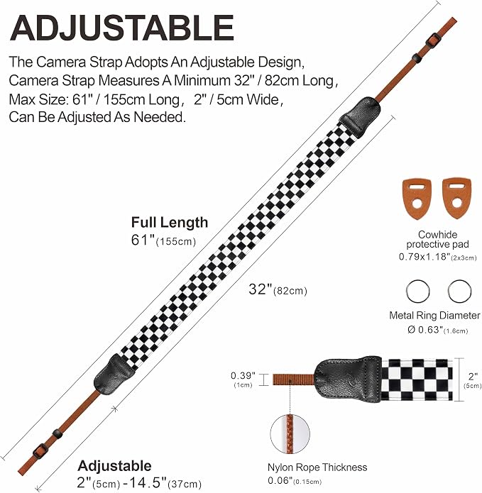 Padwa Lifestyle Black and White Plaid Camera Strap - Image 5
