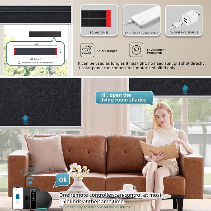 SmartWings Motorized 100% Blackout Shades Blinds, Custom Size, Cordless Window - Image 2