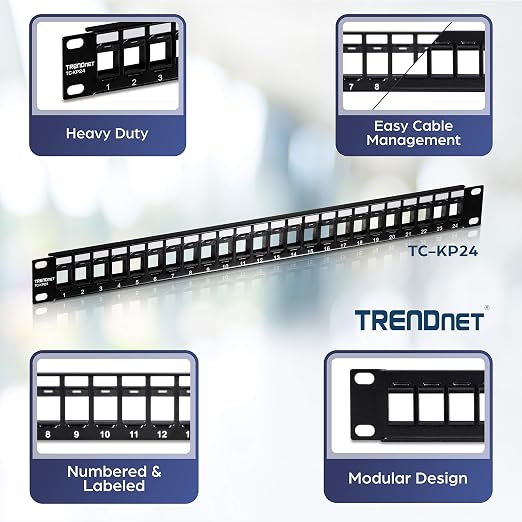 TRENDnet 24-Port Blank Keystone 1U Patch Panel, 1U 19" Metal Rackmount Housing - Image 2