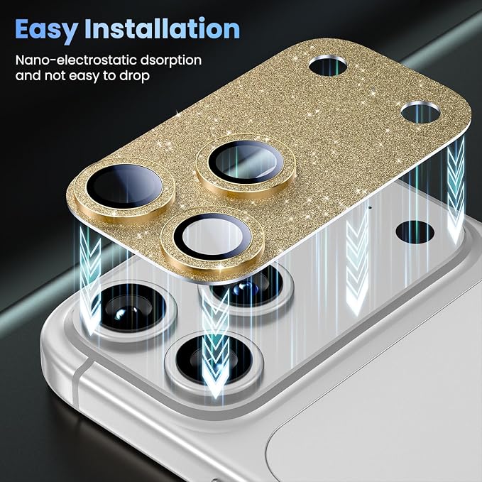 Uyiton for iPhone 17-Pro Camera-Lens Protector: Bling Metal Tempered Glass Rear - Image 7