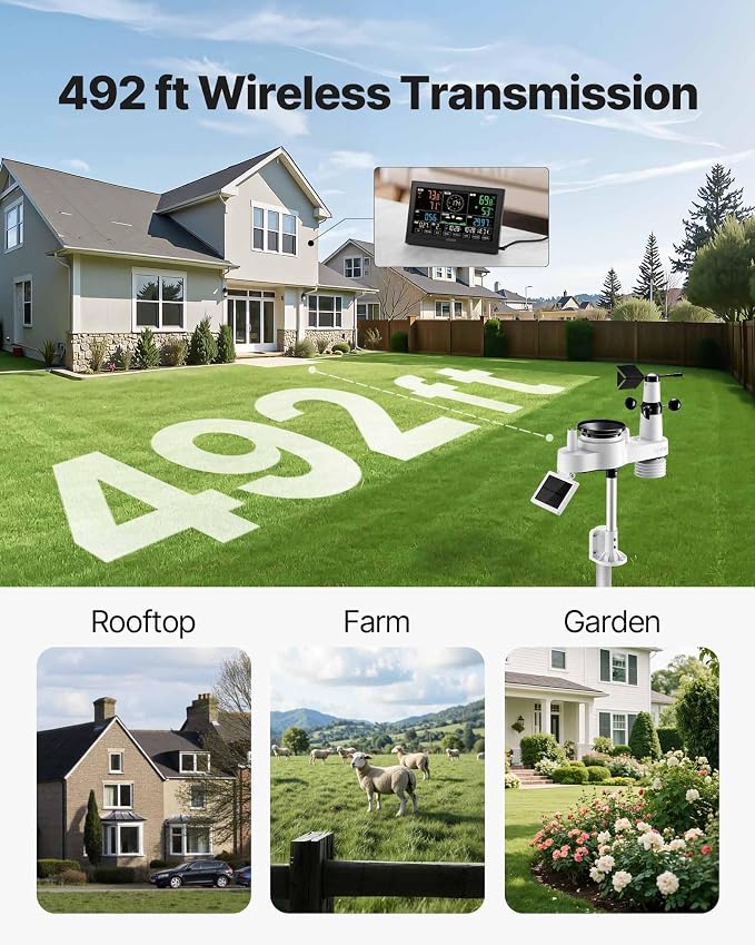 VEVOR 7-in-1 Wireless Weather Station, 7.5-Inch VA Display, Solar Powered - Image 5