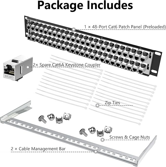 Jadaol 48-Port Shielded Cat6A Patch Panel, 19” 2U Rackmount/Wall Mount - Image 7