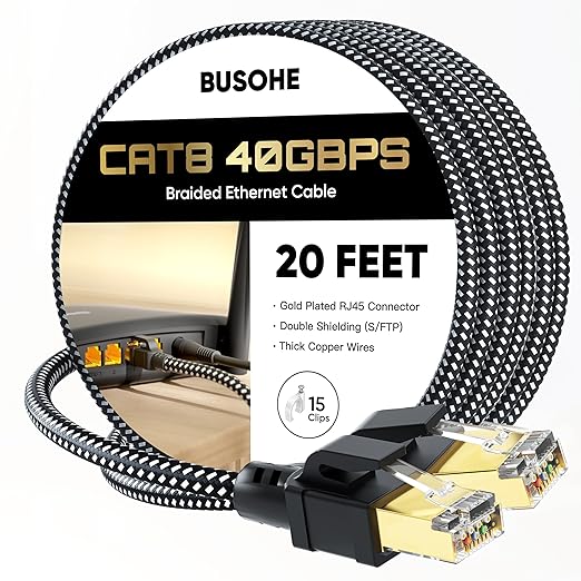BUSOHE Cat 8 Ethernet Cable 20 FT, High Speed 40Gbps 2000Mhz Braided Network by BUSOHE