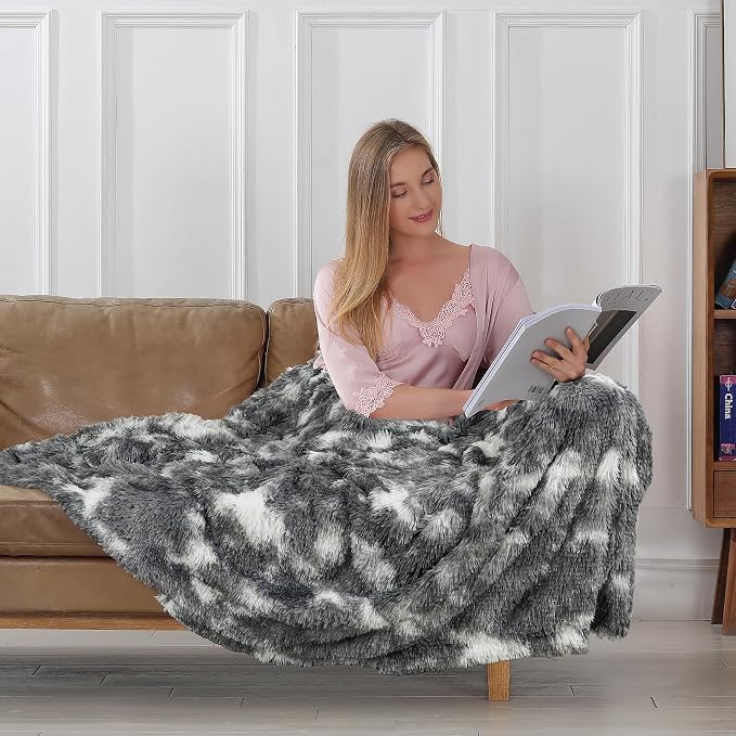 Tuddrom Decorative Extra Soft Fuzzy Faux Fur Throw Blanket 50" x 60", Solid - Image 3