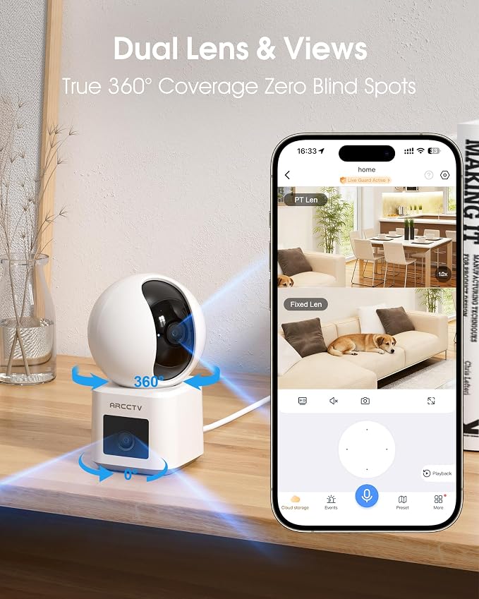 ARCCTV 2-Pack Dual Lens Indoor Security Camera, 2.5K WiFi 6 Pet Camera - Image 2