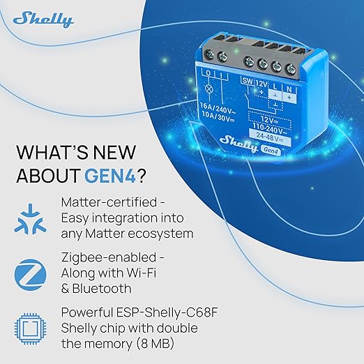 Shelly 1 Gen4 | Wi-Fi, Zigbee & Matter Smart Relay Switch - Image 3