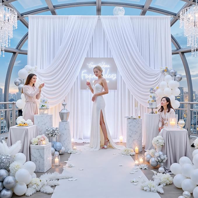 50ft x 12ft Wrinkle Free White Backdrop Curtains - Image 3