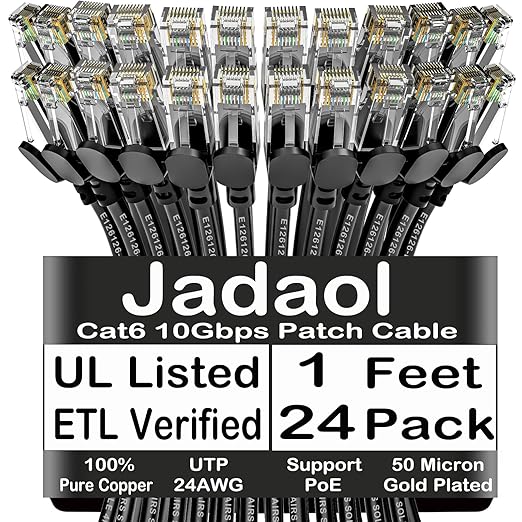 Jadaol Cat6 1ft 24 Pack Patch Cables, 10Gbps High-Speed Ethernet Patch Cables by Jadaol