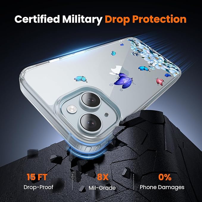 toushion 3 in 1 for iPhone 15 Plus Case Clear Printed Design | - Image 3