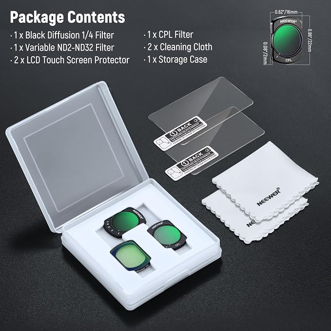 NEEWER HD Variable ND + CPL + Black Diffusion 1/4 Filter Set - Image 9