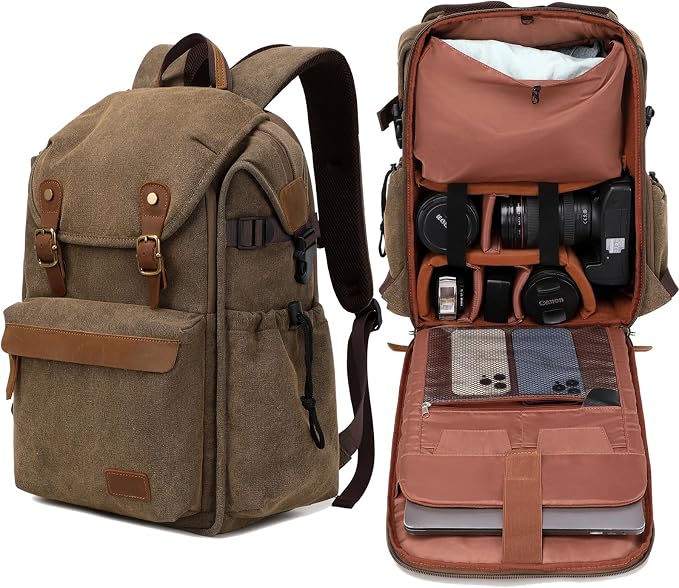 Vintage Canvas Camera Backpack for DSLR/Mirrorless & Drone, Waterproof - Image 2