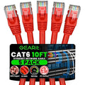 GEARit Cat 6 Ethernet Patch Cable 10 ft Red Cat6 Patch Cables 10ft Red/Ethernet by GEARit