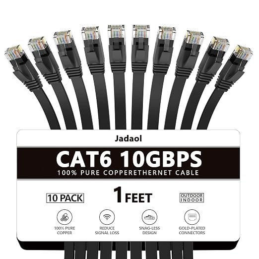 Jadaol Cat 6 Ethernet Cable 1ft 10-Pack, 10Gbps Support Cat8 Cat7 Network by Jadaol