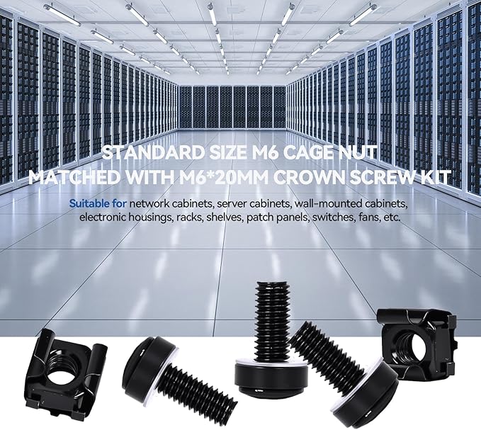 60-Pack M6 x 20mm Rack Mount Screws and Cage Nuts - Image 5