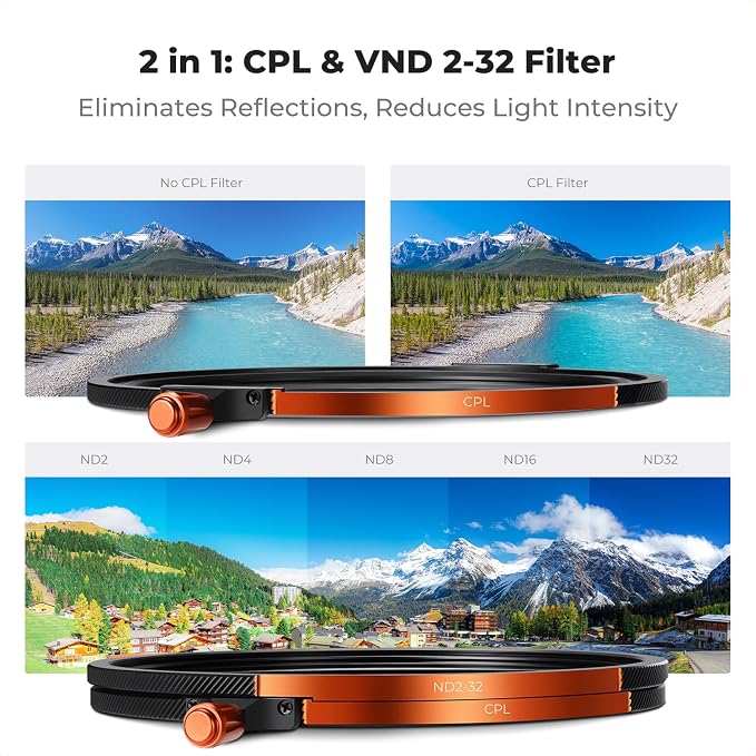 K&F CONCEPT 77mm Magnetic 1s Swap 5-Pack: CPL + VND2-32 + Black Diffusion 1/4 + - Image 5