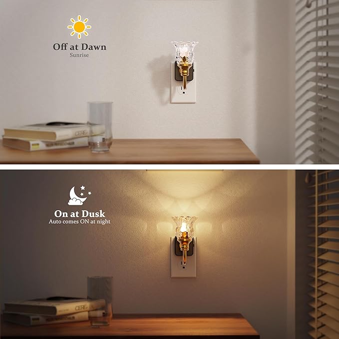 JandCase Night Light, 2 Pack Floral Night Lights Plug into Wall, Glass Flower - Image 3