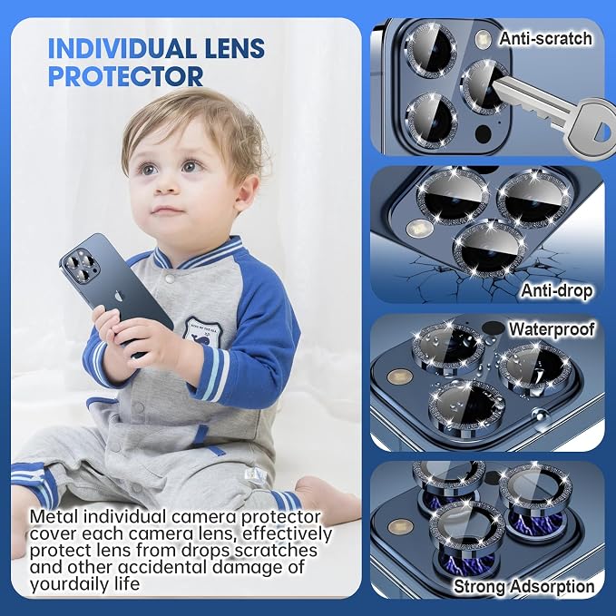 for iPhone 15 Pro/iPhone 15 Pro Max Camera Lens Protector Bling Individual - Image 3