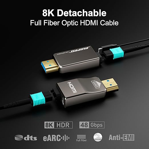 RUIPRO 8K Detachable Full Fiber Optic Armored HDMI 2.1 Cable 33FT, Ultra High - Image 2