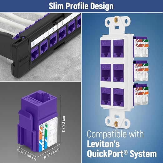 Everest 90° Angled RJ45 Cat6 Keystone Jacks 50-Pack in Purple - Image 6