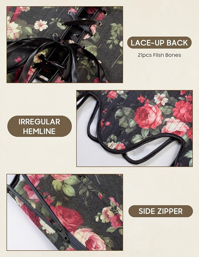 SCARLET DARKNESS Bustier Tops for Women Renaissance Floral Lace Up Bodyshaper - Image 4