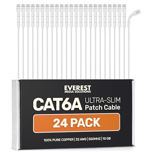 Everest Ultra Slim Cat6a Ethernet Patch Cables 5ft White by EverestMediaSolutions