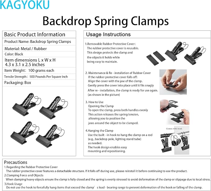 Backdrop Spring Clamps With Hook- 4 Pack of 4" Heavy Duty Clips - Image 7