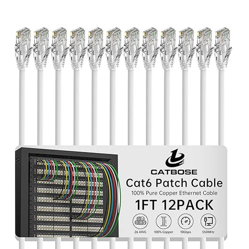 1 Foot Cat6 Patch Cables, Solid Pure Copper Patch Cord, Cat 6 Ethernet Cable by CatBose