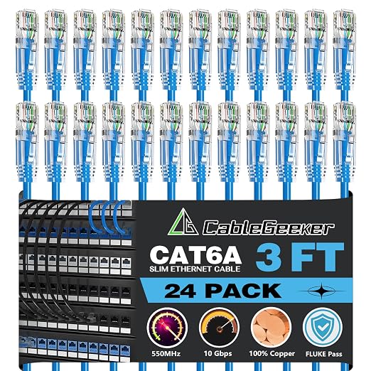 CableGeeker Patch Cables Cat6a 3ft Slim, Cat6 Ethernet Patch Cable 10G Support by CableGeeker