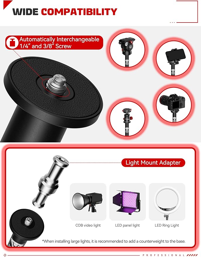 IFOOTAGE Round Base Monopod A300, Tripod Head, Payload 22lb - Image 4