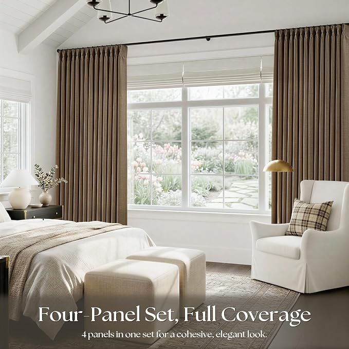 Dark Brown Pinch Pleated Bedroom Curtains 96 Inches Long 4 Panels Set, Memory - Image 6