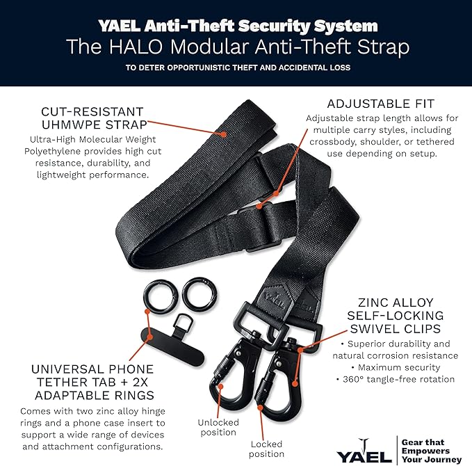 YAEL Halo Black Adjustable Cut-Resistant Anti-Theft Security Strap - Image 2