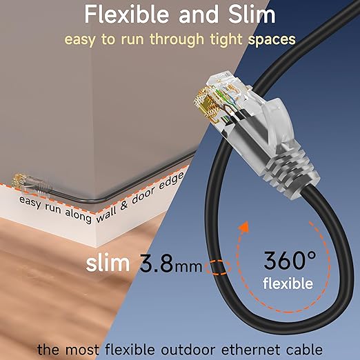 Cat6a Slim Ethernet Patch Cable 75ft Outdoor & Indoor, Flexible 10G Cat6 - Image 2