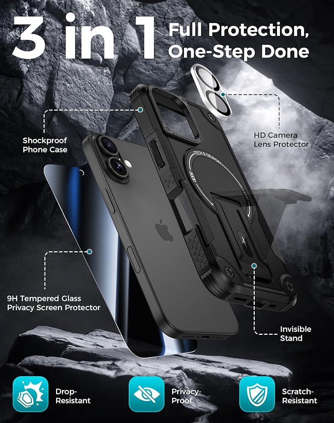 Goton for iPhone 16 Case with Privacy Tempered Glass Screen Protector & Camera - Image 3