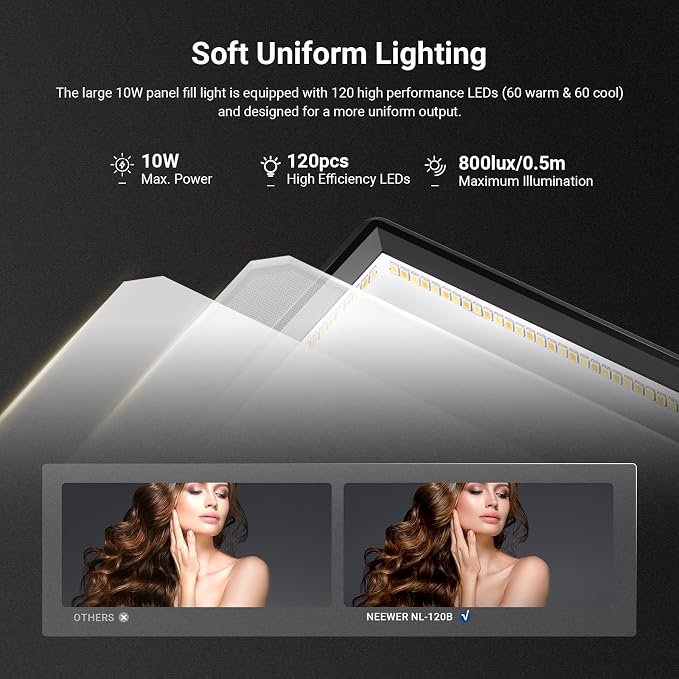 NEEWER Basics 9" LED Light Panel, 3200-5600K Edge Lit Dimmable Camera Soft Key - Image 3