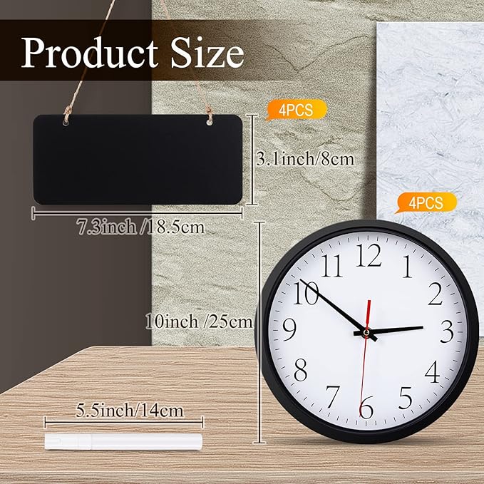 Silent Wall Clocks with Chalkboards and Marker, Battery Operated Round Multi - Image 3
