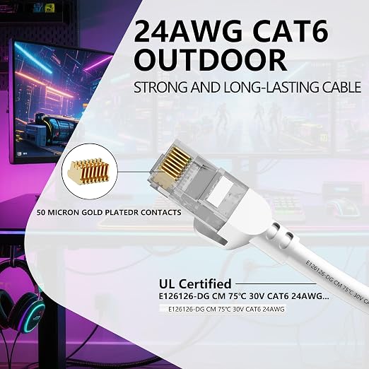 Jadaol Cat 6 Ethernet Cable 30ft, Outdoor&Indoor, 10Gbps Support Cat8/7 Network - Image 2