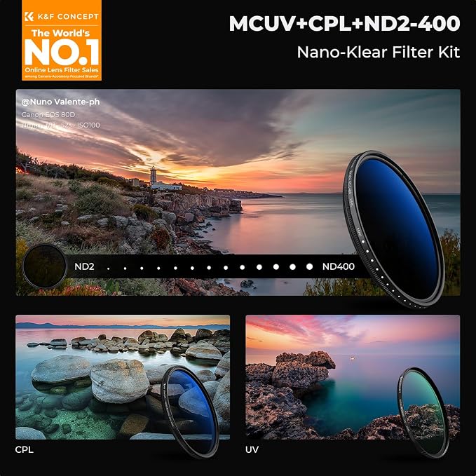 K&F Concept 72mm UV/CPL/ND2-400 Lens Filters Kit-18 Multi-Layer Coatings - Image 2